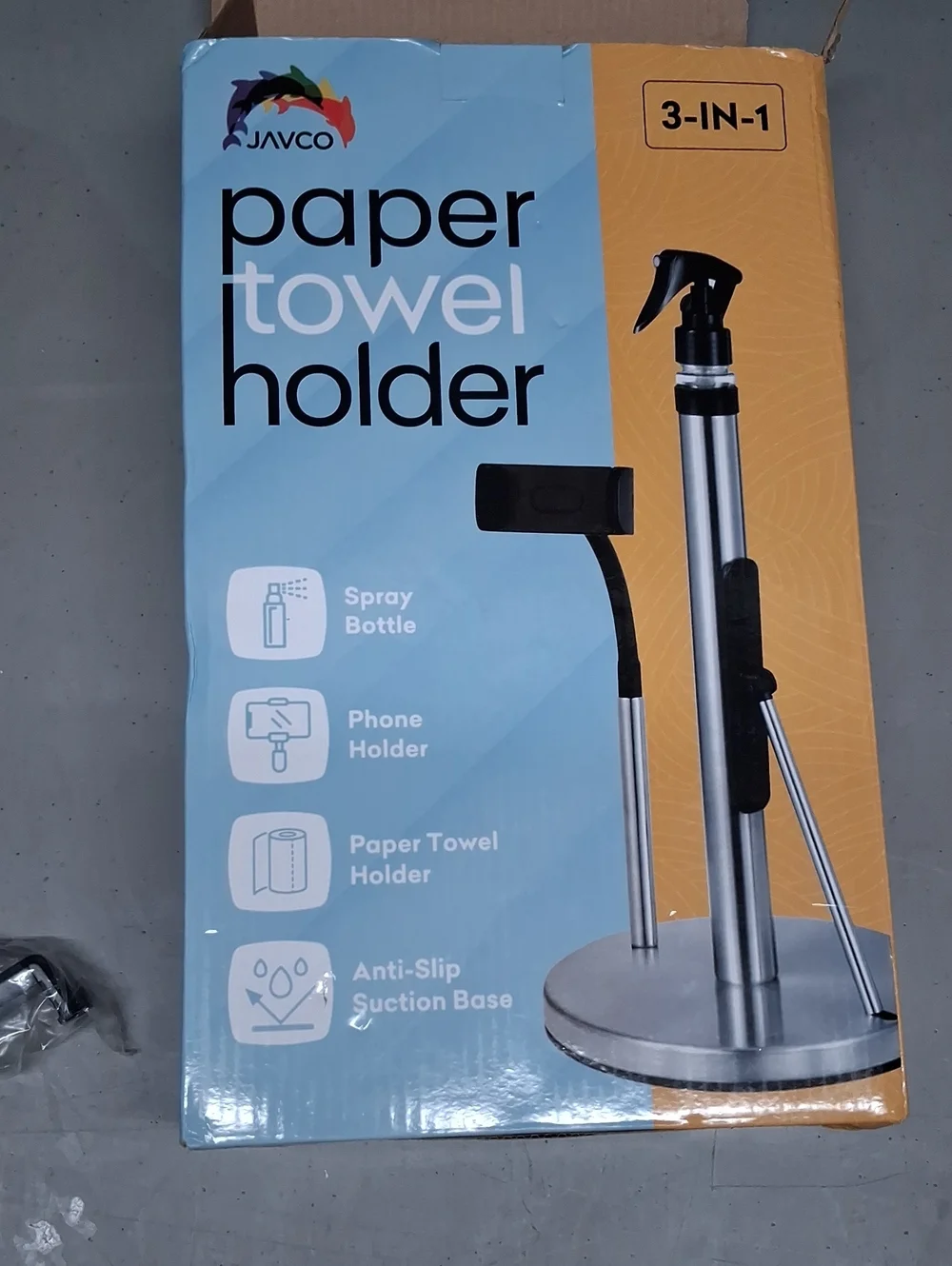 3-in-1 Paper Towel Holder with Spray Bottle & Phone Mount - Silver
